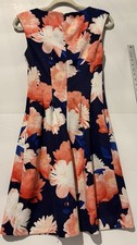 Vince Camuto Womens A Line Dress Blue Pink Floral Stretch Crew Cap Sleeve SZ 2