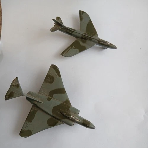 2 x Vintage Dinky Toys Hawker Hunter No. 736 + 735 Gloster Javelin - Playworn