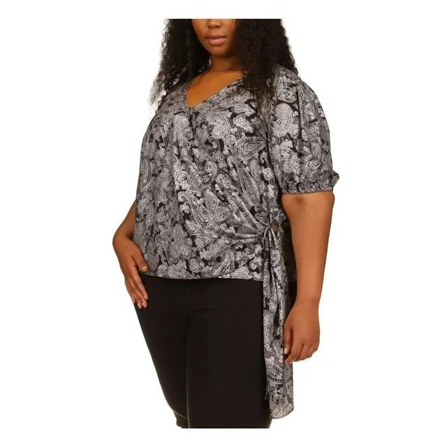 Michael Kors Women's Plus Metallic Paisley-Print Wrap Top 1X NEW $165 WF240936YM
