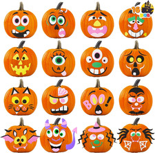 16 Packs Halloween Pumpkin Decorating Stickers Foam Craft Kit Party Favor