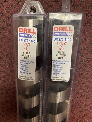 2 x Drill America 1-1/2'' X 18'' Ship Auger Drill Bit for Wood DMS73-1100 1-1/2''