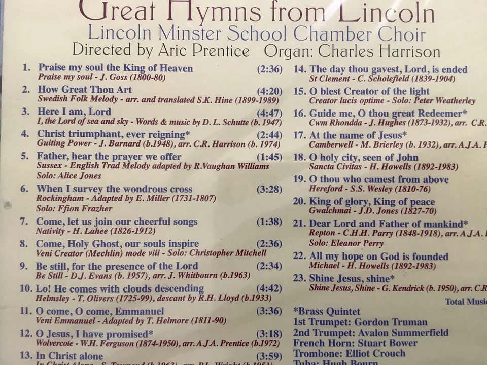 Great Hymns From Lincoln Chamber Choir Brass Quintet CD Sealed 2013 — 第 4/4 张图片