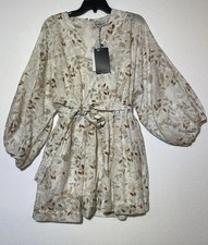 En Saison NWT Floral Puff Sleeve Belted Midi Dress Sz M Boho Spring Summer Fairy