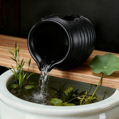 M METERXITY Ceramic Garden Fountain Spitter, Clay Pot Ecological Tank for Pond/B