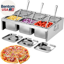 Pizza Topping Station - 6X2L Stainless Steel Condiment Containers with Lids&Ladl