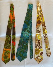 Lot of 4 1970s Men's Neckties Wide Groovy Artsy Psychedelic Flower Power Vintage