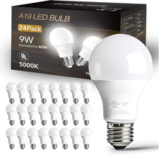 24 Pack LED Bulbs Daylight White 5000K, 60 Watt Equivalent A19 Standard Bulbs, E