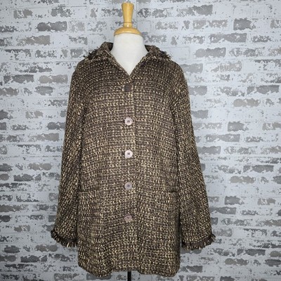 Avenue 22/24 Womens Brown Acrylic Yarn Fringed Brown Knit Coat Button Closure