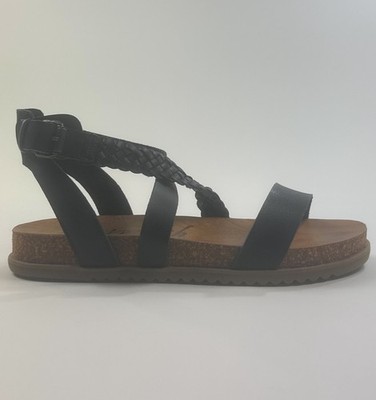 Blowfish Malibu Fern Black Dyecut Womens 9 Vegan Leather Strappy Sandals 14765