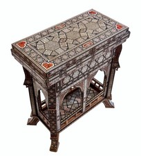 vintage marquetry wood inlaid folding game table for chess, backgammon and cards