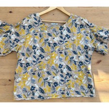 Elena Baldi Linen Floral Top Size L Made in Italy Bohemian Ruffle Cottagecore