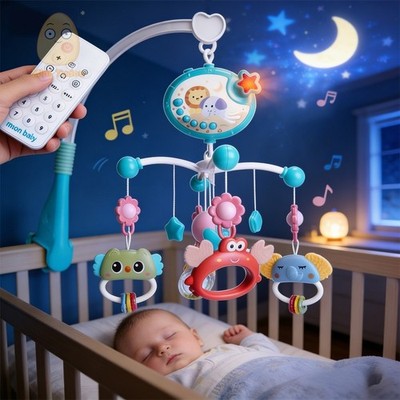 Baby Crib Mobile Toy with Lights and Music Star Projector Musical Box 108 Songs