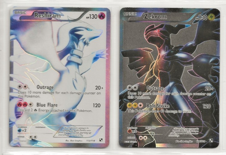 Pokémon 2011 Black & White Full Art Reshiram (113/114) & Zekrom (114/114)