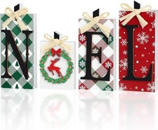 Christmas Wooden Noel Decorations,4Pcs Rustic Christmas Table Sign Decor,Letter