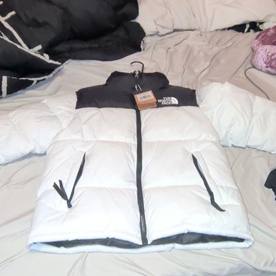 The North Face Retro Nuptse Puffer Jacket White Black Medium Heavyweight Zip