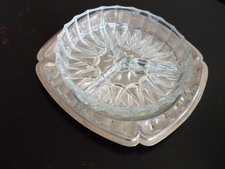 Plat vintage 3 compartiments verre et inox, TBE