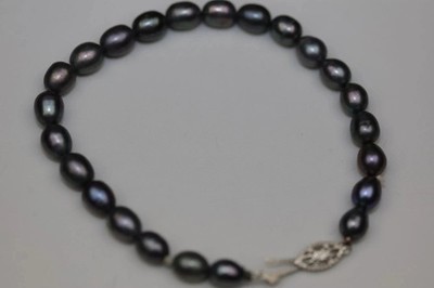 Vintage Black Freshwater Pearl Bracelet Sterling Silver 925 Filigree Clasp 7
