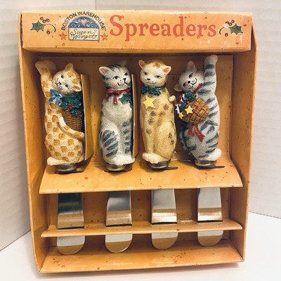 Boston Warehouse Susan Widget Cats, Butter, Cheese Spreaders, Charcuterie. Qty 4