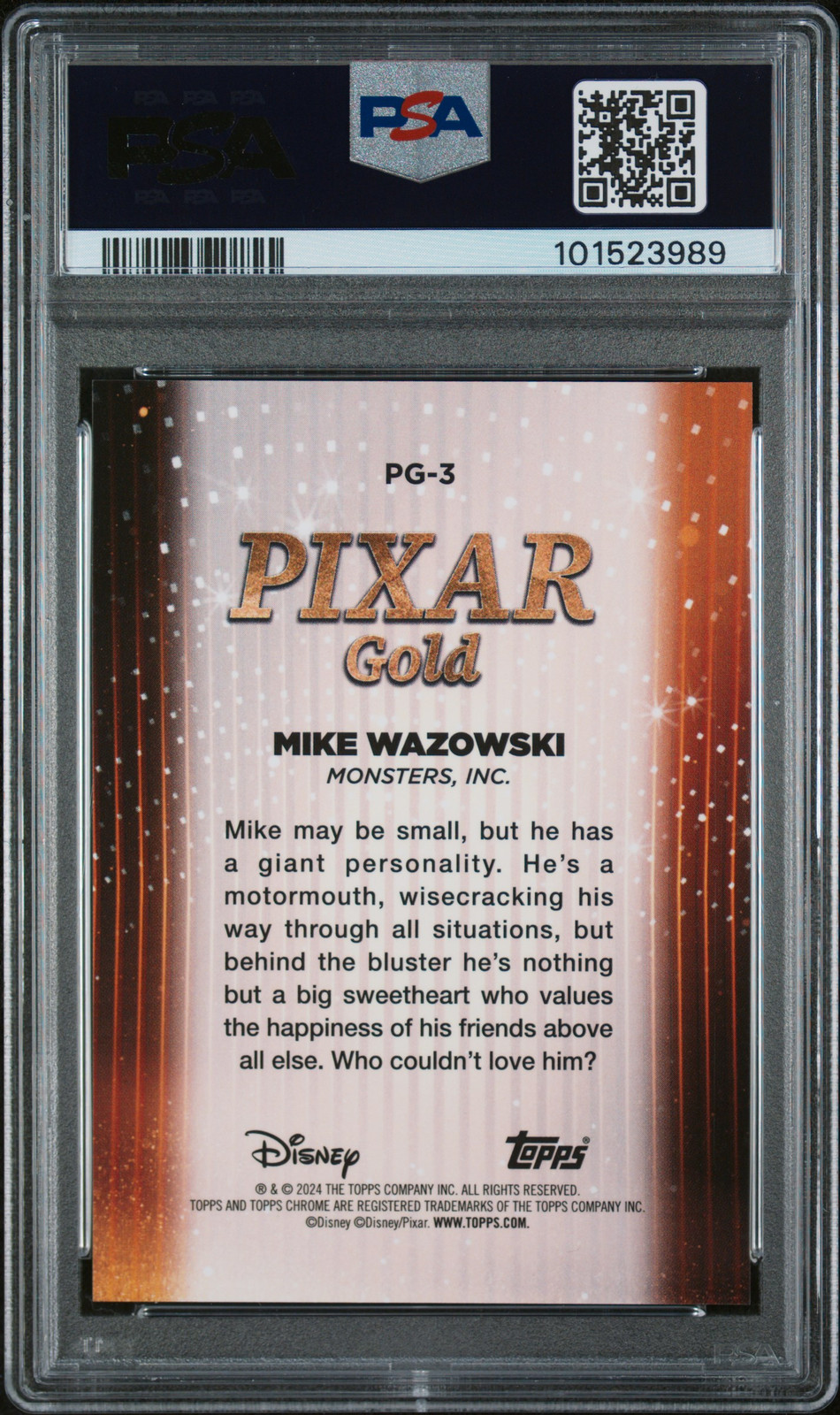 2024 TOPPS CHROME DISNEY PIXAR GOLD REFRACTOR #PG3 MIKE WAZOWSKI