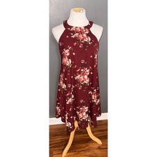 Altar'd State Burgundy Floral Halter Trapeze Mini Dress Callier3 Womens Large L