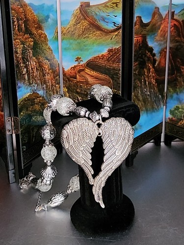 Guardian Angel Wings Silver Crystal Pendant Beaded Statement Necklace FREE $HIP!