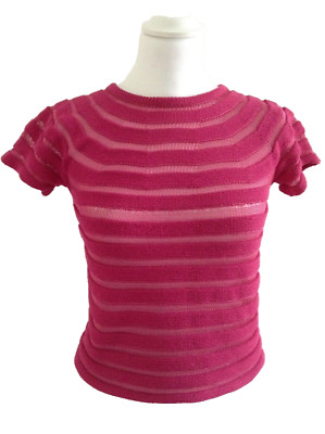 VINTAGE GIORGIO ARMANI FUSHIA TOP SHORT SLEEVES COTTON MIX STRIPES SIZE 36 PINK