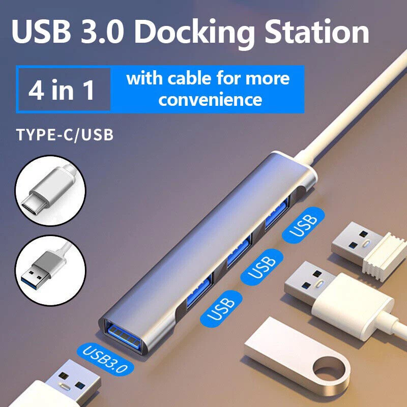 4 Port USB 3.0 HUB Splitter Adapter For PC Mac Android phones MacBook Pro iPad - Image 3 of 4