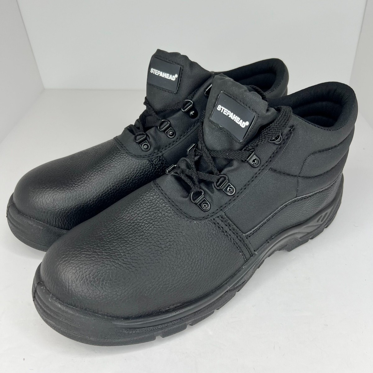 Stepahead Mens ENFW1 Cumbria Black Leather Lace Up Ankle Size 12 Safety Boots Freddie Black Deerskin Apron Toe Lace Boot main image 4