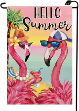 Hello Summer Flamingo Beach Garden Flag 12X18 Inch Double Sided for Outdoor Welc
