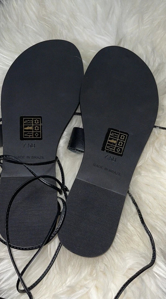 Espléndidas Sandalias Mujer Talla 7.5 B Negro Tyler Gladiador Cuero Minimalista Plano Foto 4 de 4