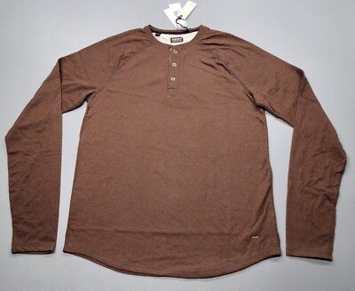 Buffalo David Bitton Kariver Long Sleeve Henley Chocolate Slim Fit Men's Size L