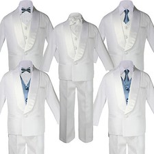 5-7pc Baby White Satin Shawl Lapel Suits Tuxedo DARK GRAY Satin Bow Necktie Vest