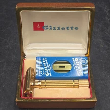1955 Gillette Gold Diplomat TTO DE Safety Razor w/ Original Case Date Code A2