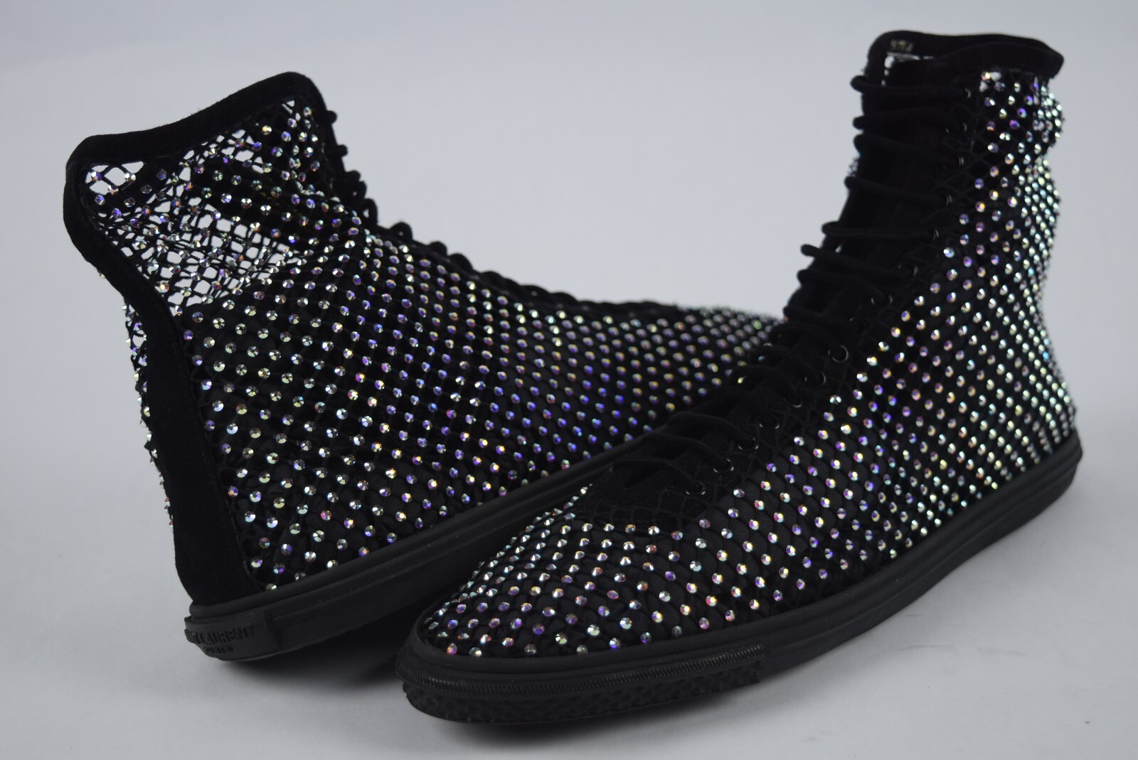 Sneakers alte nuove con scatola $1195 da donna YSL Saint Laurent Cassius maglia cristallo taglia 39