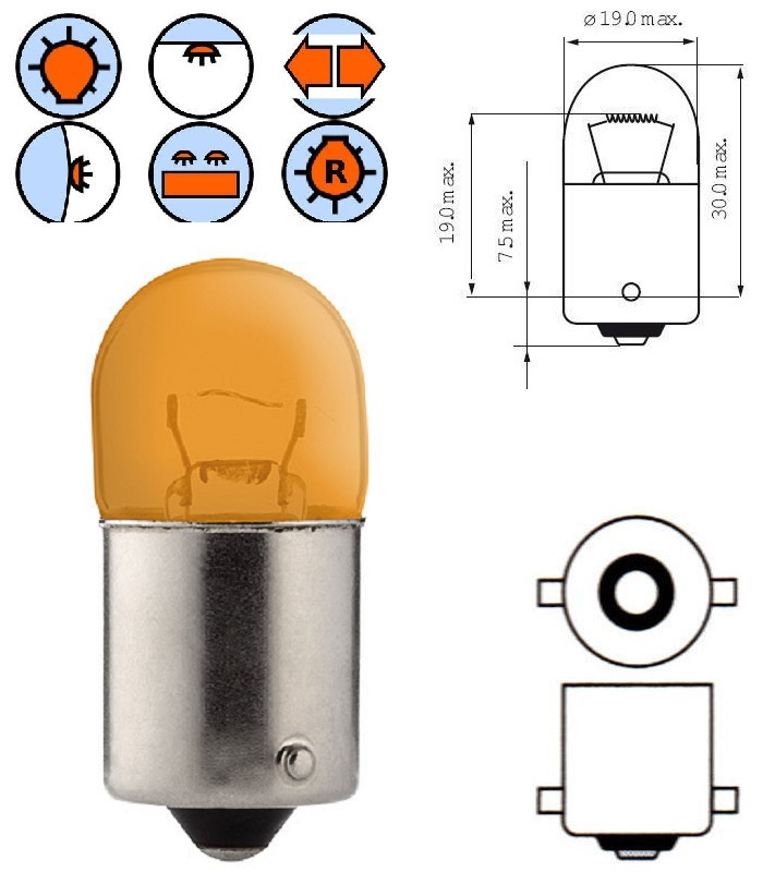 Ampoule BA15S orange 12V 5W résoud le problème de feu de stationnement arrière faible