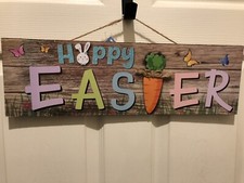 2 foot long Spring Easter Welcome Wall Hanging Bunny Glitter Sign NWT 