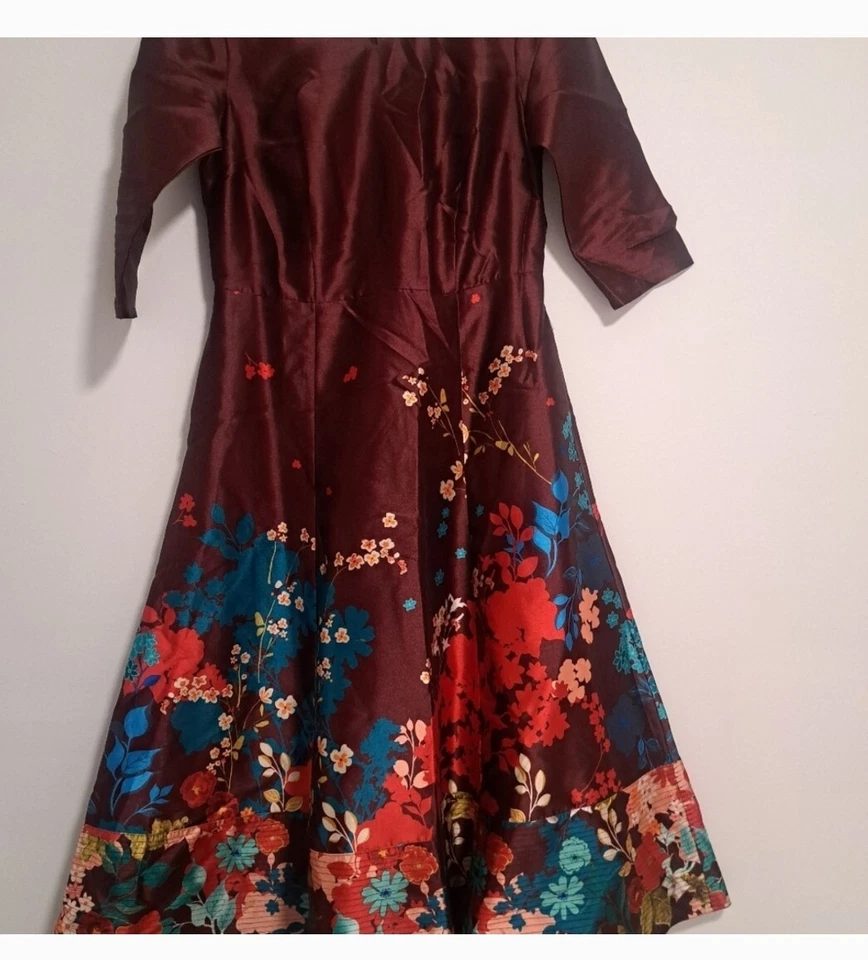 Placed Floral Print Dupioni Dress/ Size 12 UK /8 US - Image 3 of 4
