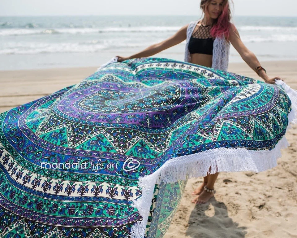 Manta de playa hippie/boho redonda ombre surtida redonda 70 pulgadas Foto 2 de 4