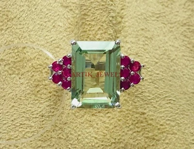 Natürliches Grün Amethyst & Heizbar Rubin Mit 925 Sterlingsilber Damen Ring - Bild 1 von 4