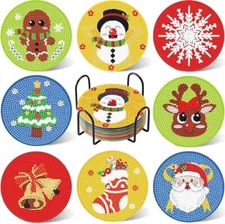 FOWSEEK 8 Pcs Diamond Painting Art Coasters, DIY Diamond Art Coasters Christmas