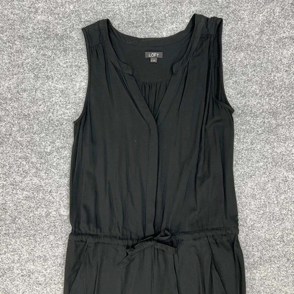 Mono Loft Ann Taylor Mujer 2 Negro Corbata Cintura Medio Botón Sin Mangas Relax Foto 3 de 4