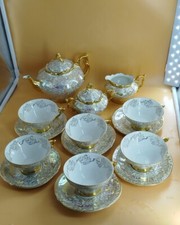 Servizio tè porcellana vintage Bavaria - effetto madreperlato decori oro