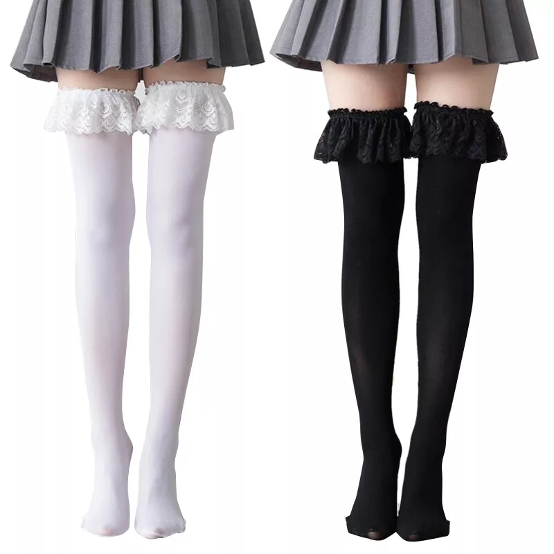 JK Thigh High Stockings Cute Frilly Trim Cosplay Anime Over Knee