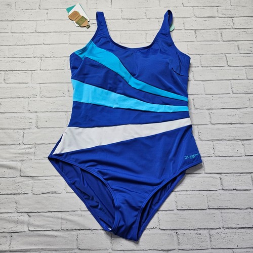 Zoggs Women’s Scoopback Swimsuit Blue Size 20 Tummy Control Foam Cups Swimwear