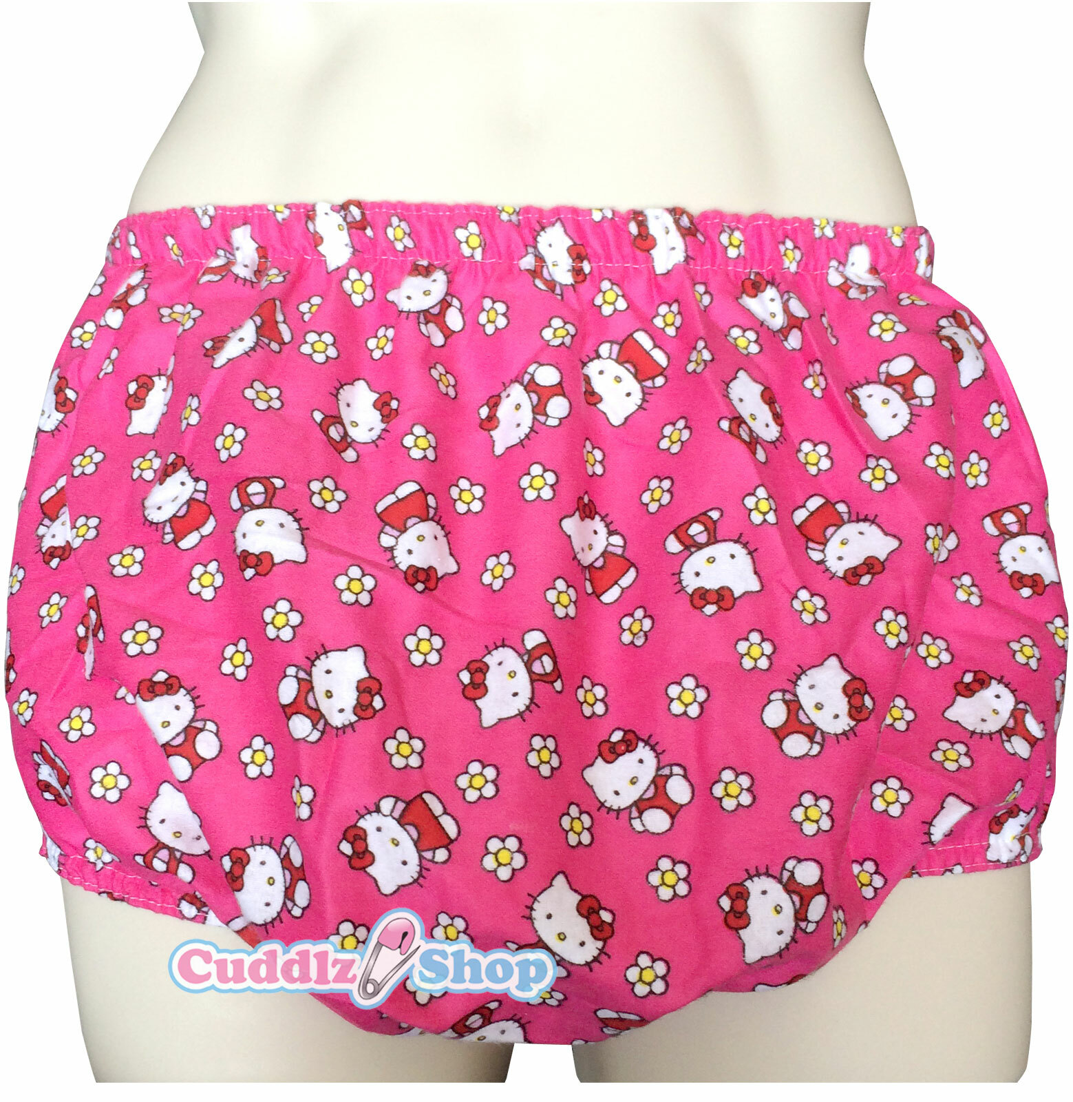 Cuddlz Pink Kitty Cat Pattern Adult Plastic & Cotton Incontinence Pants