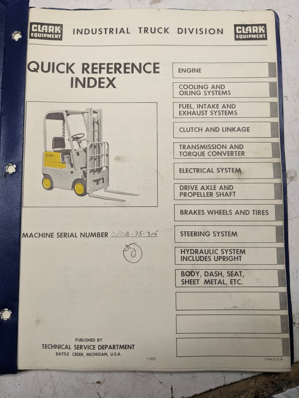 CLARK FORK TRUCK PARTS LIST BOOK MANUAL C20B 75315 1965 eBay