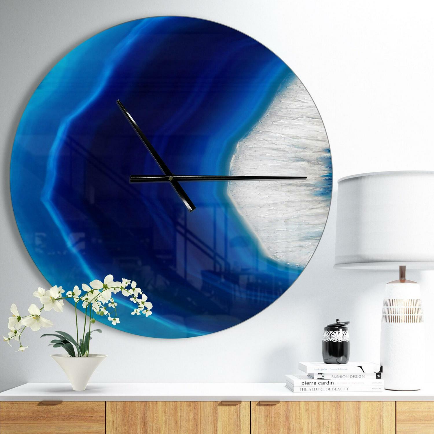 Designart Blue Agate Crystal Oversized Modern Wall CLock