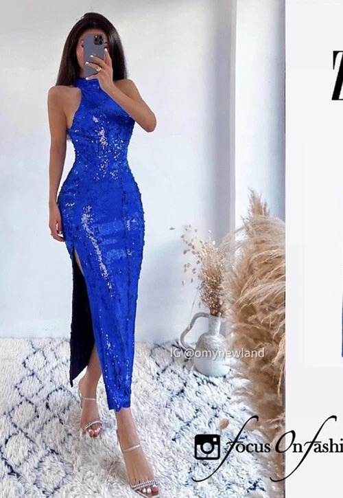Blue sequin dress best sale zara