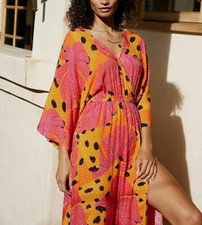Anthropologie Farm Rio Cover-Up Dress Bananas Wrap Tropical Clip Dot Size S