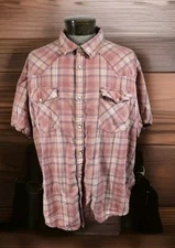 The Foundry Supply Pearl Snap Western Shirt Mens 3XL Pink Plaid Short Sleeve